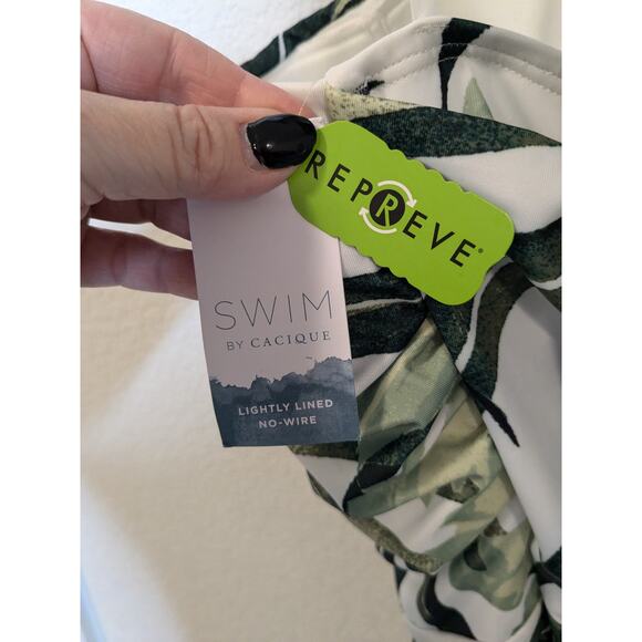 CACIQUE Swim Lightly Lined No Wire Tropical Green One Piece Swimsuit Sz 24 - Picture 3 of 4
